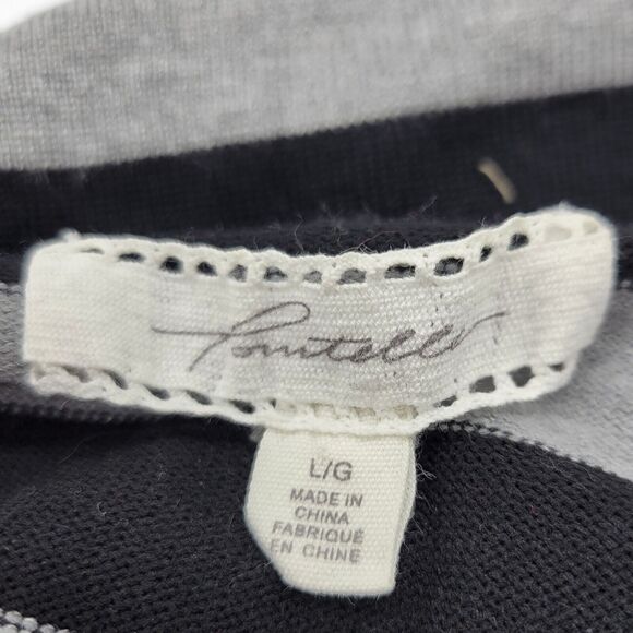 Pointelle Cardigan Women's Large Gray Black Open Front Striped Office Layer - Picture 5 of 6